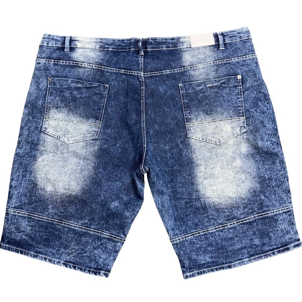 Southpole Mens Blue Acid Wash Biker Denim Shorts Moto Ribbed Zippers Size 52 - Picture 2 of 13